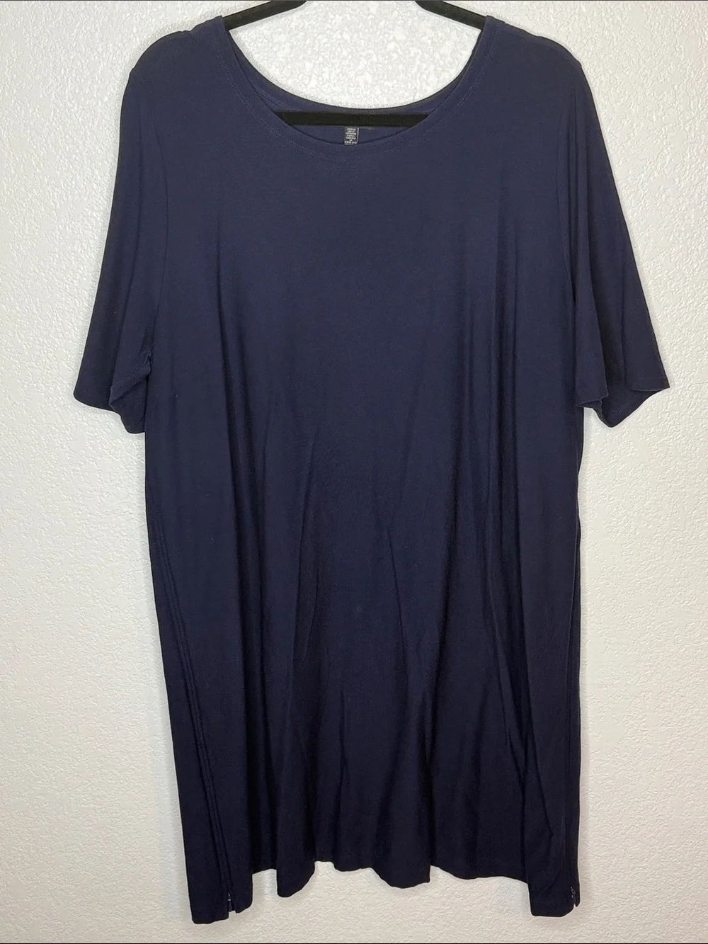 Ellen Fisher Navy Tee Shirt Dress Tunic Side Zipper Details Size 1X Lagenlook